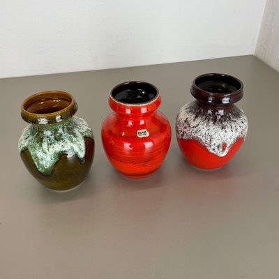 Fat Lava Op Art Multi-Color Pottery Vases from Bay Ceramics, Germany, 1970s, Set of 3-QZ-1454385