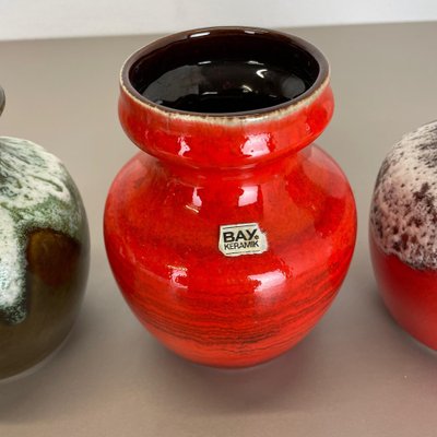 Fat Lava Op Art Multi-Color Pottery Vases from Bay Ceramics, Germany, 1970s, Set of 3-QZ-1454385