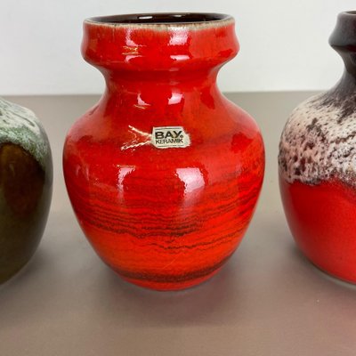 Fat Lava Op Art Multi-Color Pottery Vases from Bay Ceramics, Germany, 1970s, Set of 3-QZ-1454385