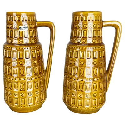 Fat Lava Pottery Vases With Ochre Pattern from Scheurich, Germany, 1970s, Set of 2-QZ-1256947