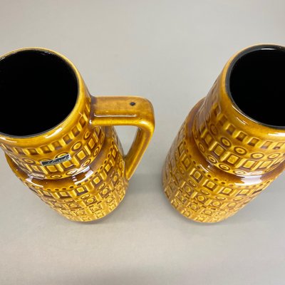 Fat Lava Pottery Vases With Ochre Pattern from Scheurich, Germany, 1970s, Set of 2-QZ-1256947