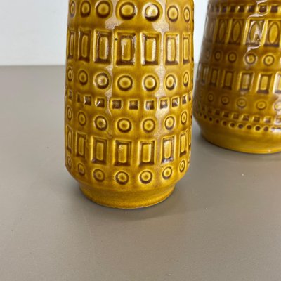 Fat Lava Pottery Vases With Ochre Pattern from Scheurich, Germany, 1970s, Set of 2-QZ-1256948