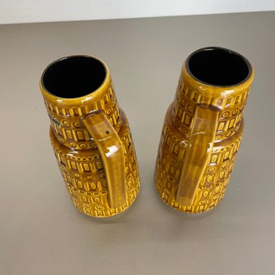 Fat Lava Pottery Vases With Ochre Pattern from Scheurich, Germany, 1970s, Set of 2-QZ-1256947