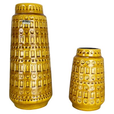 Fat Lava Pottery Vases With Ochre Pattern from Scheurich, Germany, 1970s, Set of 2-QZ-1256948