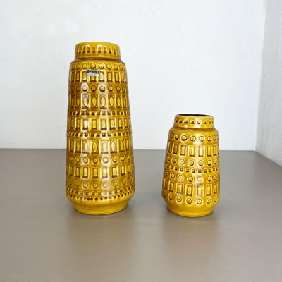 Fat Lava Pottery Vases With Ochre Pattern from Scheurich, Germany, 1970s, Set of 2-QZ-1256948