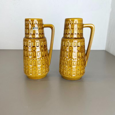 Fat Lava Pottery Vases With Ochre Pattern from Scheurich, Germany, 1970s, Set of 2-QZ-1256947