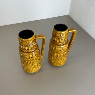 Fat Lava Pottery Vases With Ochre Pattern from Scheurich, Germany, 1970s, Set of 2-QZ-1256947