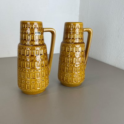 Fat Lava Pottery Vases With Ochre Pattern from Scheurich, Germany, 1970s, Set of 2-QZ-1256947