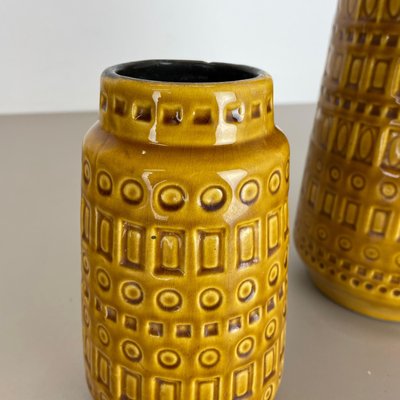 Fat Lava Pottery Vases With Ochre Pattern from Scheurich, Germany, 1970s, Set of 2-QZ-1256948