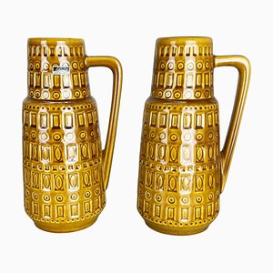 Fat Lava Pottery Vases With Ochre Pattern from Scheurich, Germany, 1970s, Set of 2-QZ-1256947