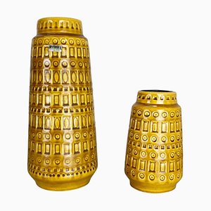 Fat Lava Pottery Vases With Ochre Pattern from Scheurich, Germany, 1970s, Set of 2-QZ-1256948