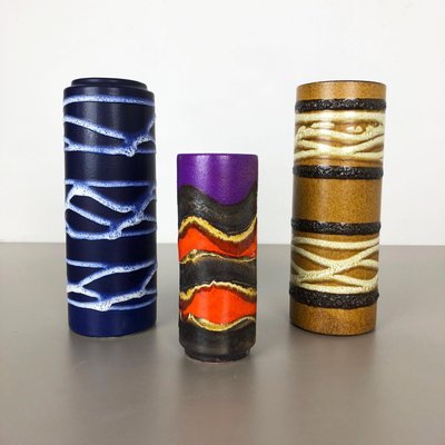 Fat Lava Tube Vases from Scheurich, Germany, 1970s, Set of 3-QZ-1089663