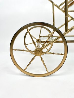 Faux Bamboo Brass & Glass Serving Bar Cart, Italy, 1960s-LYQ-1171342