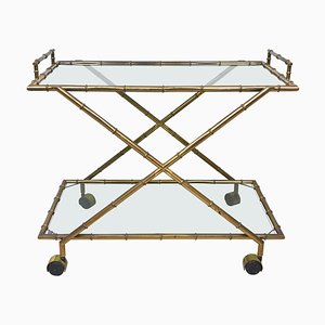 Faux Bamboo Brass & Smoked Glass Serving Cart from Rue Royale, France, 1960s-LYQ-1219153