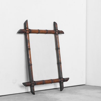 Faux Bamboo Mirror in Wood, 1940s-LPQ-1804949