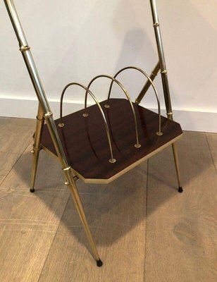 Faux-Bamboo Style Mahogany & Golden Metal Stand-BA-1365499