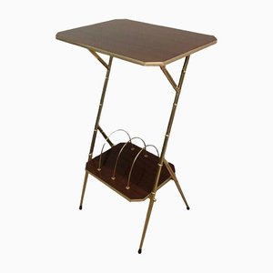 Faux-Bamboo Style Mahogany & Golden Metal Stand-BA-1365499