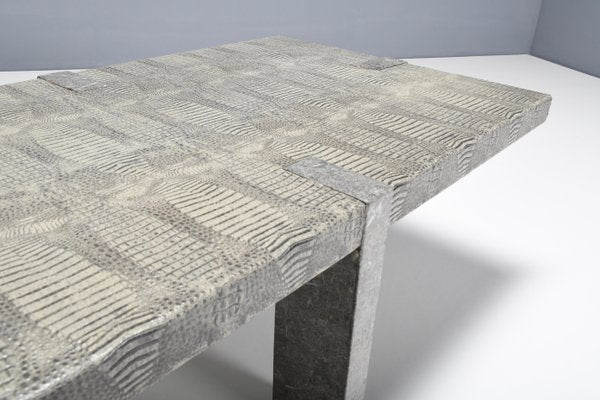 Faux Crocodile Skin and Marble Coffee Table, 1970s-QT-1263335