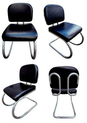 Faux Leather and Steel Chairs in Bauhaus Style, 1970s, Set of 4-FIP-1128554