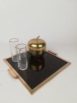 Faux Tortoiseshell and Brass Acrylic Glass Serving Tray, Italy, 1970s-UIW-1401240