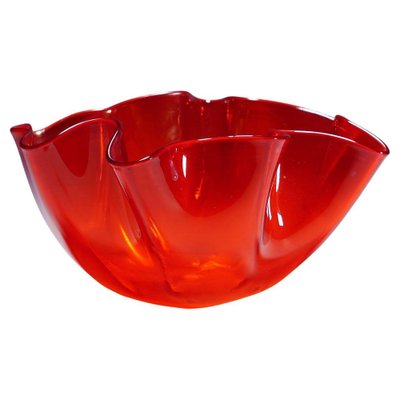 Fazzoletto Handkerchief Vase in Red Murano Glass from Venini, Italy, 1950s-KJP-1797799