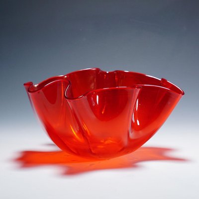 Fazzoletto Handkerchief Vase in Red Murano Glass from Venini, Italy, 1950s-KJP-1797799