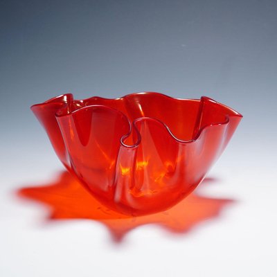 Fazzoletto Handkerchief Vase in Red Murano Glass from Venini, Italy, 1950s-KJP-1797799