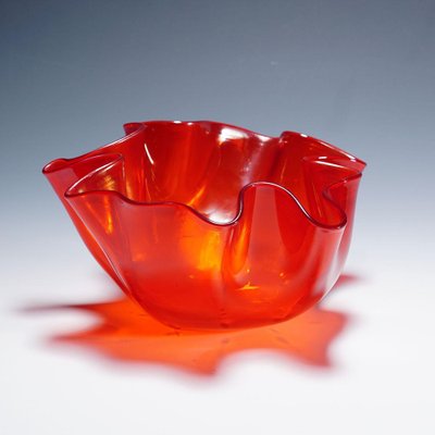 Fazzoletto Handkerchief Vase in Red Murano Glass from Venini, Italy, 1950s-KJP-1797799