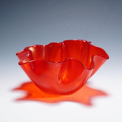 Fazzoletto Handkerchief Vase in Red Murano Glass from Venini, Italy, 1950s-KJP-1797799