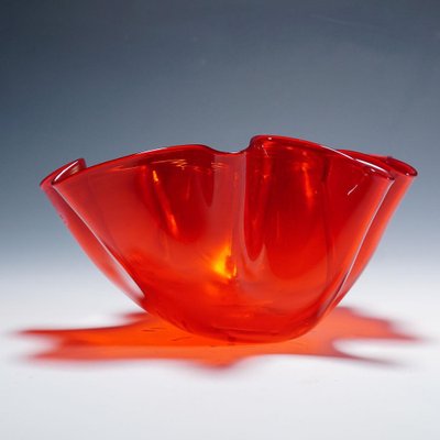 Fazzoletto Handkerchief Vase in Red Murano Glass from Venini, Italy, 1950s-KJP-1797799