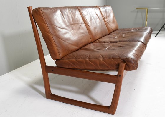 Fd130 Teak Sofa in Cognac Leather Peter Hvidt for France & Søn / France & Daverkosen, Denmark, 1950s-TE-1783751