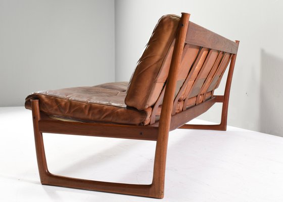 Fd130 Teak Sofa in Cognac Leather Peter Hvidt for France & Søn / France & Daverkosen, Denmark, 1950s-TE-1783751