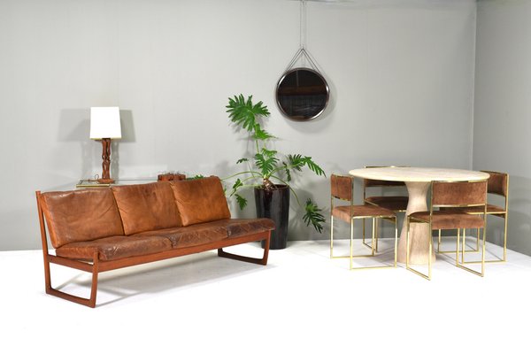 Fd130 Teak Sofa in Cognac Leather Peter Hvidt for France & Søn / France & Daverkosen, Denmark, 1950s-TE-1783751