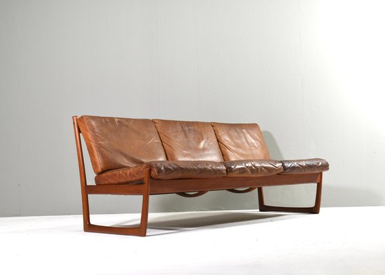 Fd130 Teak Sofa in Cognac Leather Peter Hvidt for France & Søn / France & Daverkosen, Denmark, 1950s-TE-1783751