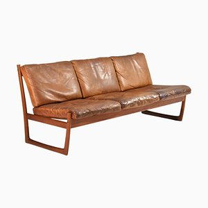 Fd130 Teak Sofa in Cognac Leather Peter Hvidt for France & Søn / France & Daverkosen, Denmark, 1950s-TE-1783751