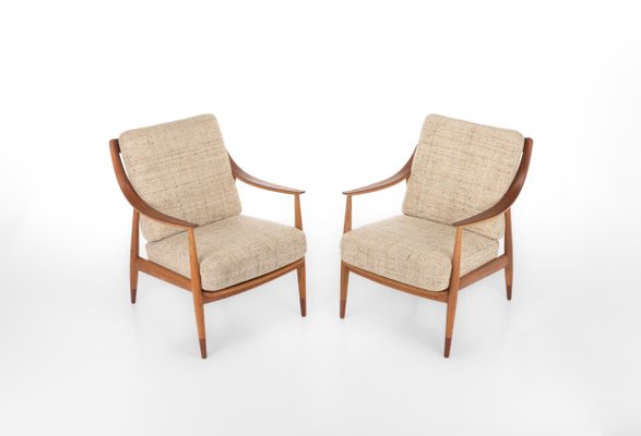 Fd144 Easy Chairs in Oak and Teak by Peter Hvidt & Orla Mølgaard-Nielsen for France & Søn / France & Daverkosen, 1950s, Set of 2-RNH-1784140