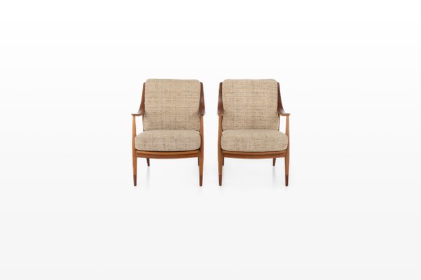 Fd144 Easy Chairs in Oak and Teak by Peter Hvidt & Orla Mølgaard-Nielsen for France & Søn / France & Daverkosen, 1950s, Set of 2-RNH-1784140