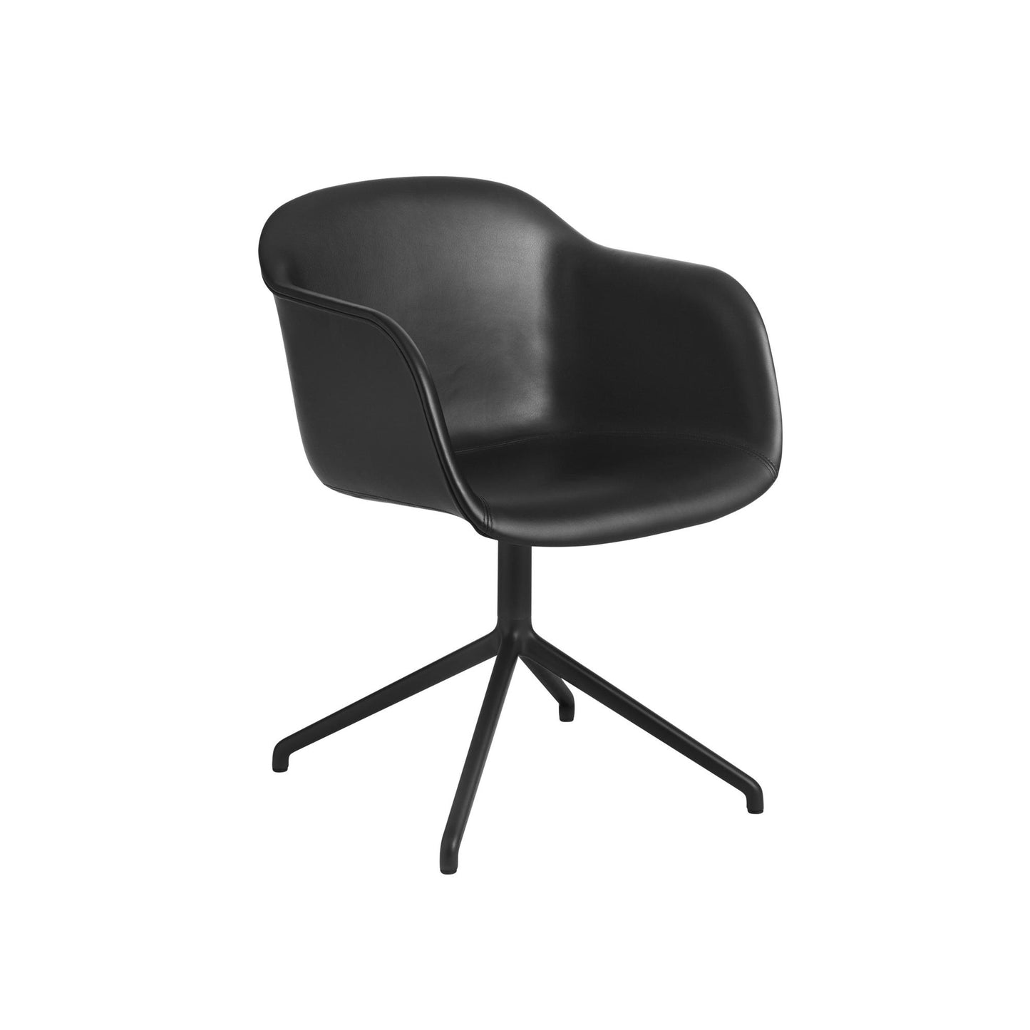 Fiber Dining Chair w. Armrests and Swivel Base by Muuto #Leather Upholstered Black/ Black