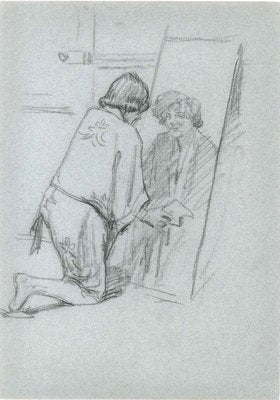 Figure in the Mirror - Pencil Drawing Mid 20th Century Mid 20th century-ZCI-755794