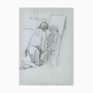 Figure in the Mirror - Pencil Drawing Mid 20th Century Mid 20th century-ZCI-755794