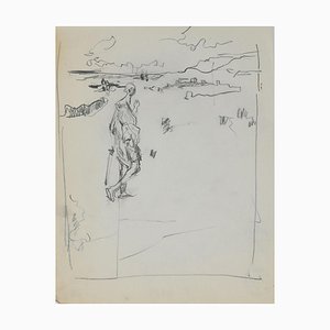 Figure On the Landscape, Original Pencil by Herta Hausmann, Mid,20th Century-ZCI-892036