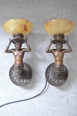 Figures Alabaster Wall Lights, 1890s, Set of 2-OV-1395144