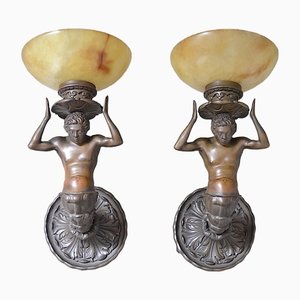 Figures Alabaster Wall Lights, 1890s, Set of 2-OV-1395144