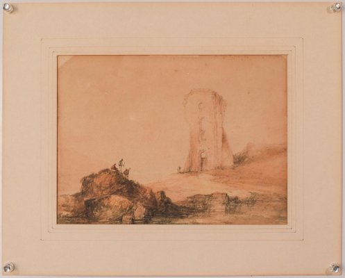 Figures and Tower, 19th-Century, Watercolour on Paper-AOI-1312784