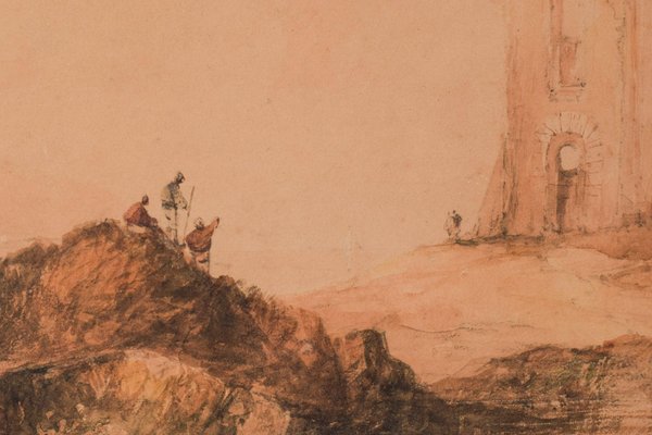 Figures and Tower, 19th-Century, Watercolour on Paper-AOI-1312784