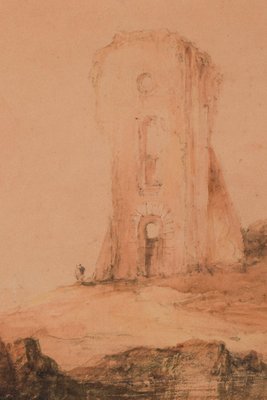 Figures and Tower, 19th-Century, Watercolour on Paper-AOI-1312784