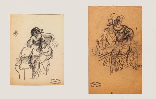 Figures - Original Pencil Drawing by Maurice Berdon - Mid 20th Century Mid 20th Century-ZCI-758631