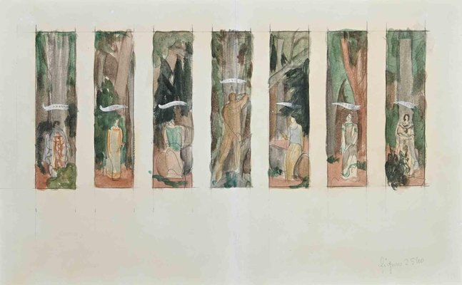 Figures with the Trees, Original Drawing, 1950s-ZCI-1349241