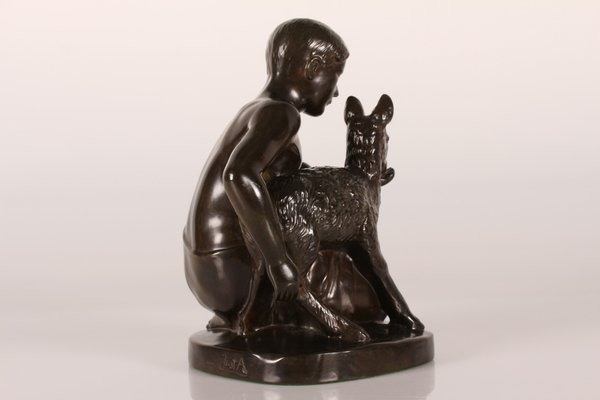 Figurine of Young Shepherd with Lamb in Disco Metal by Just Andersen, 1950s-QQ-1758350