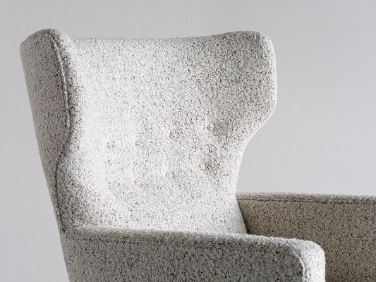 Finnish Pearl Bouclé Fabric and Beech Wingback Armchair by Paul Boman for Boman OY, 1940s-FMT-737401